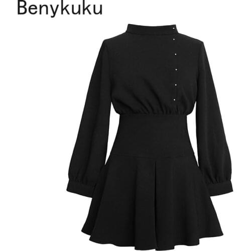 Autumn Women Vintage High Waist Mini Dress Long Sleeve A-line Punk Style Gothic Dresses for Goth Girls Female Retro Dress 2021