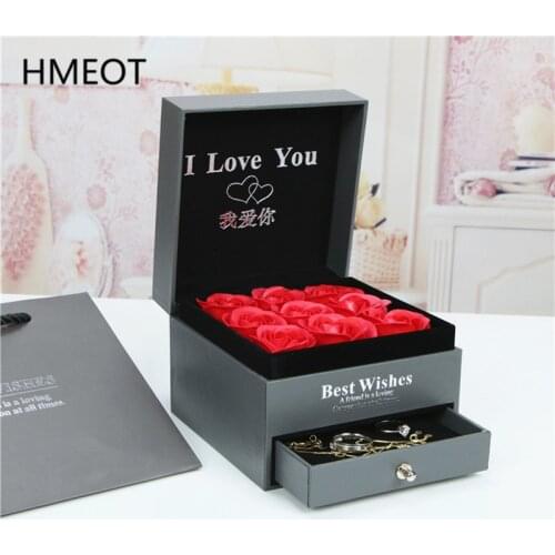 Valentines Day Rose Gift Romantic Soap Flower+Drawer Box+Portable Gift Bag Lipstick Necklace Storage Box Wedding Decoratio Gift