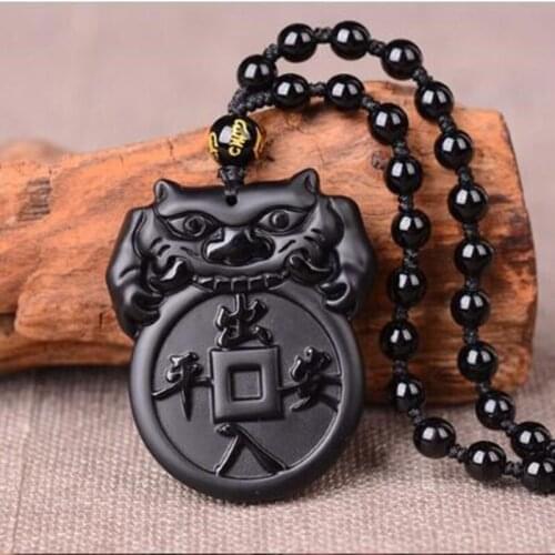 Natural Obsidian Safe trip wherever you go Jade Pendant Jewelry Lucky Safety Amulet Pendant Necklace Fine Jewelry