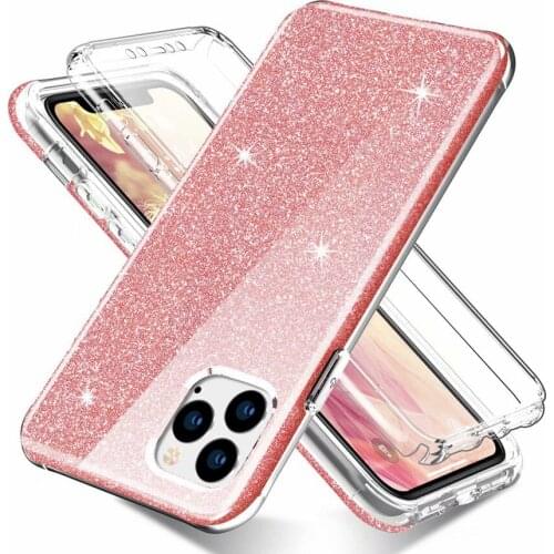 Crystal Sparkle Bling Clear Heavy Duty Rugged Shockproof Protective black Case+front cover For iPhone 11 Pro/iPhone 11 Pro MAX