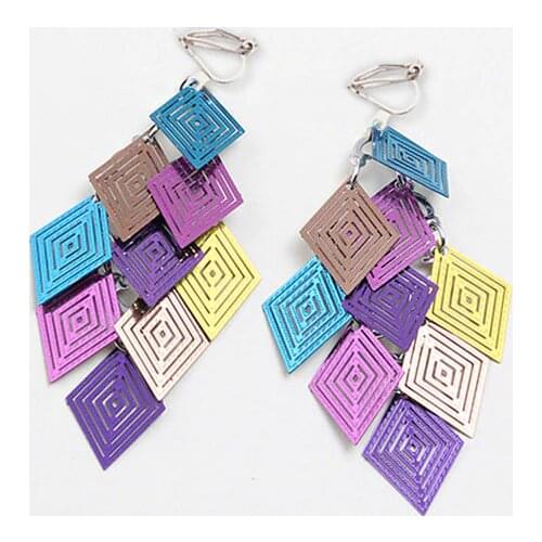 JIOFREE Long Multi-layer rhombus Leaves Clip on Earrings Without Piercing for Women Party Weddng Luxury Ear Clip