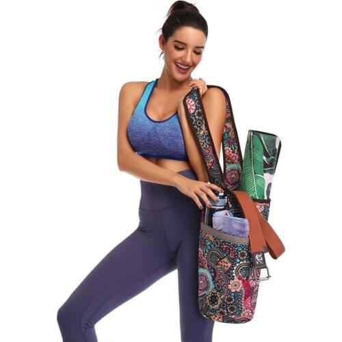 Mat Yoga Tote Bag Hanging Canvas Yoga Mat Bag Bohemia Printed Yoga Bag Large Pocket Fits Most Sizes with Fitness Gym Accessories