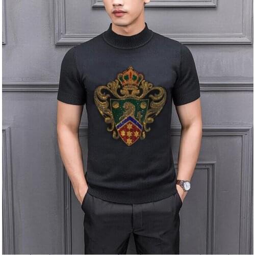 Warm Male Rhinestones Sweater Pullover Slim Solid High quality Diamond stone British Mens Clothing Mens Turtleneck clothes