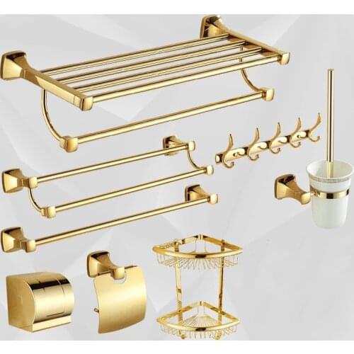 Tuqiu Bathroom Accessories Towel Rack,Paper holder,Toilet Brush Holder,Towel Ranger,Hooks Brass Material Gold Bath Hardware Sets