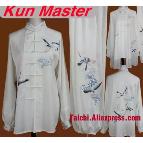 Custom Tai Chi Performance Uniform Crane Embroidery Martial Art Clothing For Kung Fu Note The Height Weight White Three Pieces