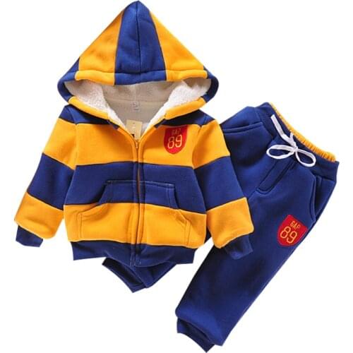 2018 new boy winter suit for 2-7 years striped cotton coat+pants boy sports suits thick winter teenage childrens clothing