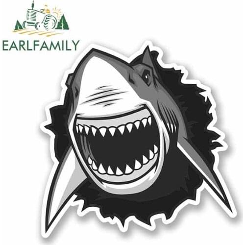 EARLFAMILY 13cm x 13cm Great White Shark Surf Funny Car Sticker Bumper Decoration Fashion Occlusion Scratch Vinyl Car Wrap