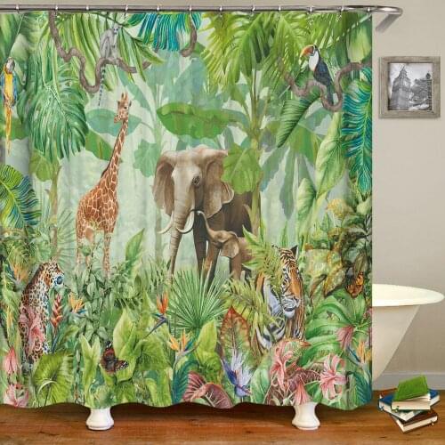 Forest Green Plants Shower Curtains Leaves Trees Birds 3d Bathroom Curtain Printed Home Decor Bath Curtains With Hooks