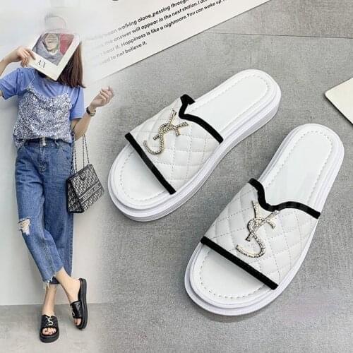 2021 famous brand womens sandals black white letter logo sandals non-slip wear beach shoes casual shoes ladies high heels