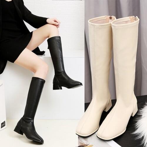 Superstar Patent Leather Toe Med Heels Women Knee High Boots Warm Elegant Party Thigh High Boots Solid Winter Shoes Riding Boots