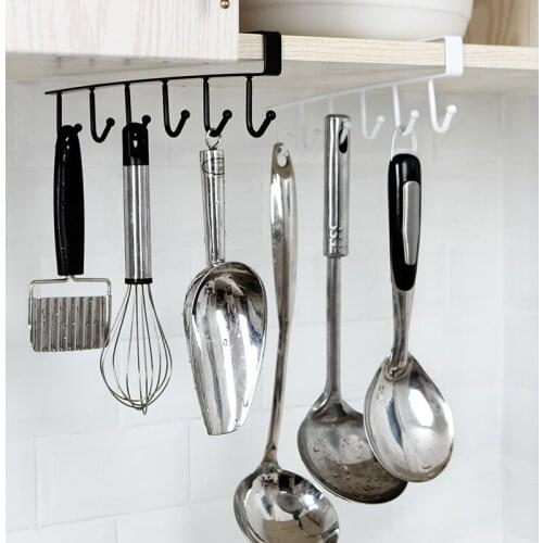 1 PCS Multifunction Cabinet Bottom Rack Cup Shelf Kitchen Iron 6 Coat Hook Hang Tie Organizer Storage Racks