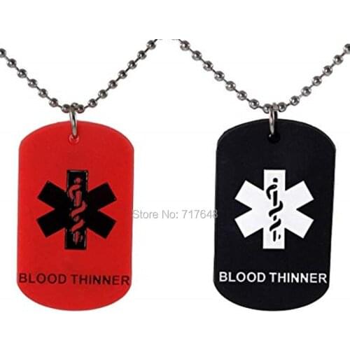 1000pcs Blood THINNER Dog Tags Medical Alert Necklaces Red and Black free shipping by FEDEX A