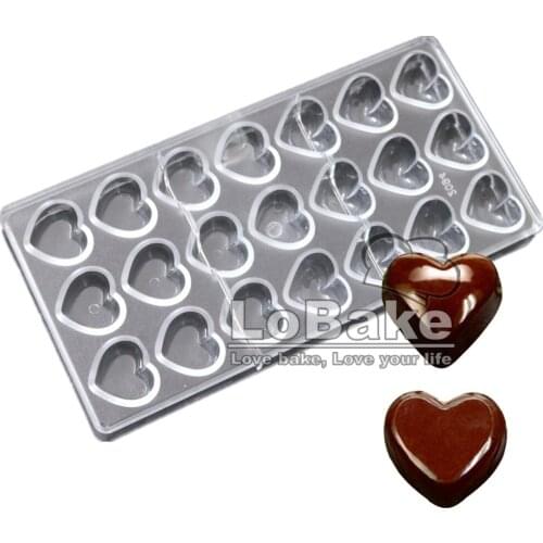 21 cavities Convex & smooth surface type two heart Shapes Polycarbonate chocolate sugarcraft candy biscuit mold pastry tools