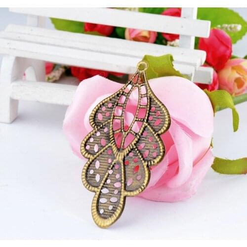 Free shipping 10 Antique Bronze Filigree Leaf Pendants/ Connectors Metal Crafts Gift Decoration DIY Findings 7.8x4.3cm F0330X2