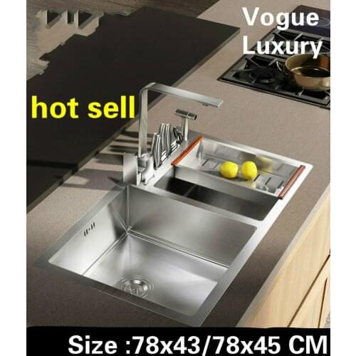 Free shipping Home kitchen manual sink double groove vogue wash vegetables 304 stainless steel hot sell 780x430/780x450 MM