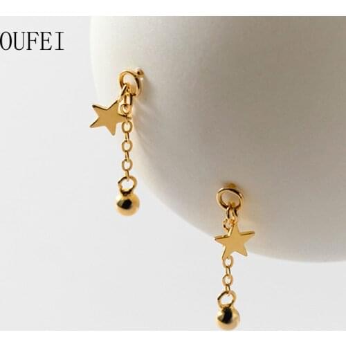 Chain Stud Earring Women 925 Sterling Silver Five-Pointed Star Bead Tassel Small 18k Gold Earrings Simple Girl 925 Silve Jewelry
