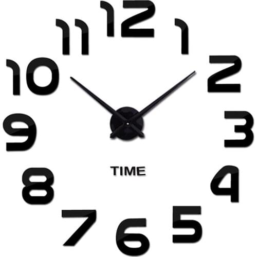 Black Acrylic Digital Mirror Wall Clock 3D DIY Large Clock Watch Mirror Sticker Home Decoration Living Room Modern Design