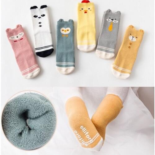 Baby Knitted Cotton Socks Toddler Anti-slip Floor Sock Cute Cartoon Animals Terry Socks Warm For Kids Winter 0-4Years