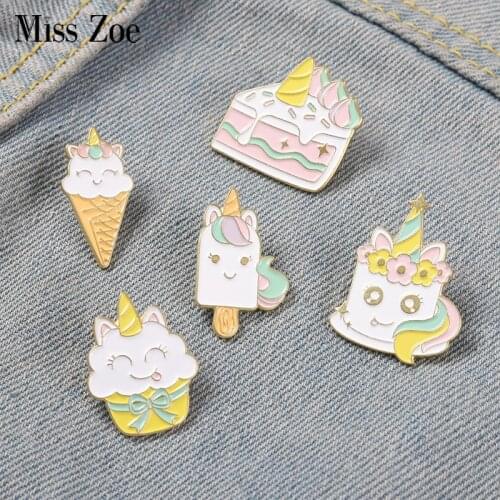 Ice Cream Enamel Pins Cake Brooches Sweet Pink Horse Aniaml Cartoon Bag Hat Lapel Pin Badge Gift for Girl Boys