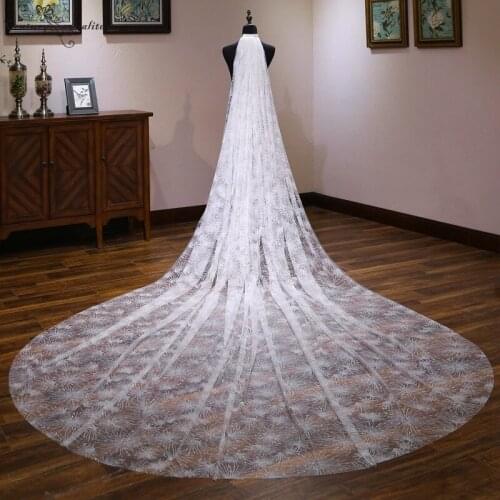 New Sparkly One Layer Bridal Veil with Comb 4m Ivory Cathedral/outdoor Long Wedding Veil Velos De Noiva Wedding Accessories