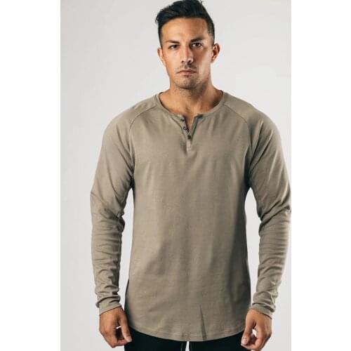 New Casual Long sleeve Cotton T-shirt Men Gym Fitness Bodybuilding Workout t shirt Male Solid Tees Tops Sport Training Clothing