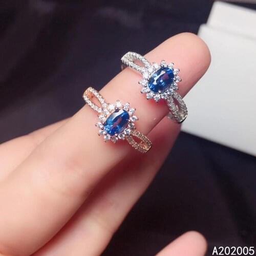 KJJEAXCMY fine jewelry 925 sterling silver inlaid natural sapphire new Female adjustable ring vintage Support test hot selling