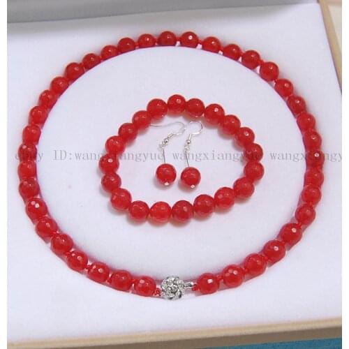 10mm Faceted Red Ruby Gemstones Round Beads Necklace Bracelet Earrings AAA jade