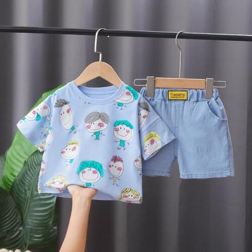 Summer Baby Boy Girl Cartoon Clothes Outfit Suit Cute Children Cotton 1 2 3 4 5 Years Kids Boys Short sleeve + Pants