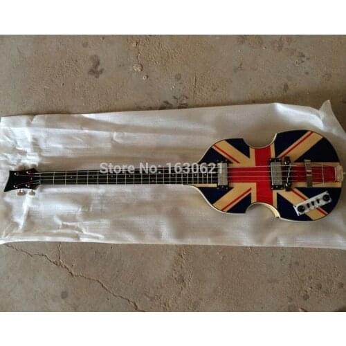 Left handed England flag vintage Hofner BB2 4 strings electric bass korean good pickups & electronic tiger flame top