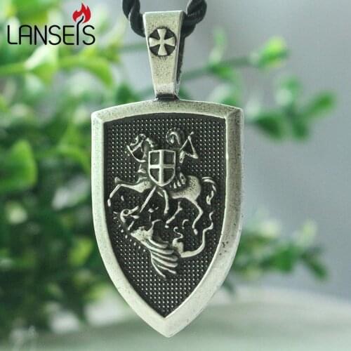 Lanseis 1pcs dropshipping men necklace ST.GEORGE Protect US Saint Shield Protection cross medal pendant saint talisman jewelry