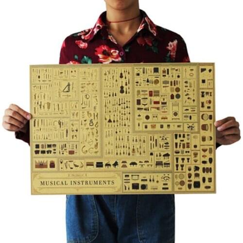 Musical Instruments Daquan Nostalgic Vintage Kraft Paper Poster Bars Cafe Retro Decorative Wall Sticker Wall Art Paintings