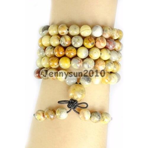 Natural Crazy Lace Ag-ate 8mm Gem Stone Buddhist 108 Beads Prayer Mala Multi-Purpose Stretchy Bracelet Necklace 2Strands/Pack