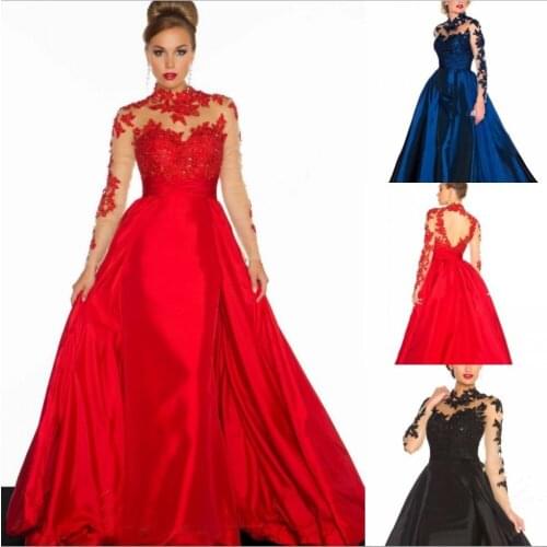 2014 Newest Style Red Black Ball Gown Long Sleeve Evening Dress Groom Mother Of The Bride Dresses Formal Prom Gown