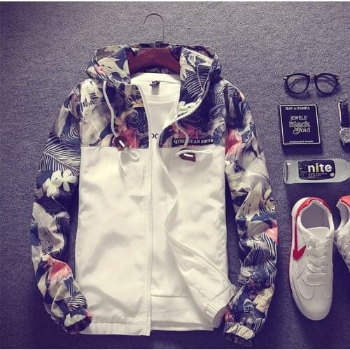 2021 Newest Arrivals Fashion Hot Mens Lightweight Hooded Jacket Coat Top Lined Zip Hoody Stylish New Fashion Men Floral Coats