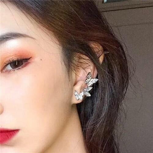 New Asymmetrical Butterfly Stud Earrings Womens Fine Long Tassel Drop Earrings With Shiny Crystal Pearls Exquisite