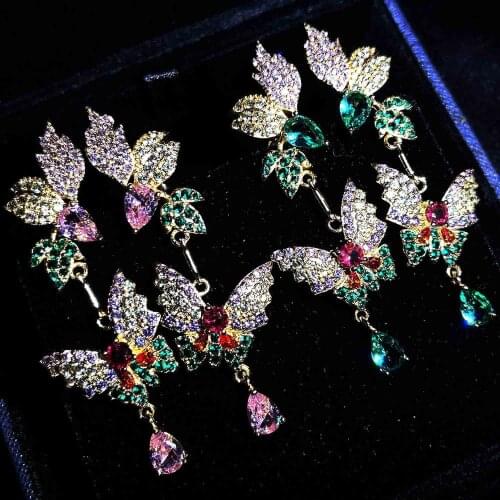 Earrings With Stones Vintage Gold Butterfly Tassel For Women Girls Wedding Crystal Rhinestone Dangle Earrings Wedding Jewelry