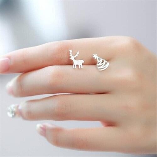 Simple Girl Earrings Cute Elk Christmas Tree Asymmetry Stud Earrings for Women Fashion Silver Jewelry Accessorie New Years Gift