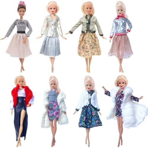 Barbies Doll Coat Multicolor Long Sleeve Soft Fur Dress Winter Warm Casual Wear Clothes For Barbies Doll Accessories Kid Toy DIY