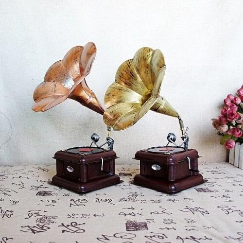 Retro Iron Gramophone Classic Phonograph Model Record Player Birthday Gifts Home Decoration Disc Metal Craft Handicraft Ornament