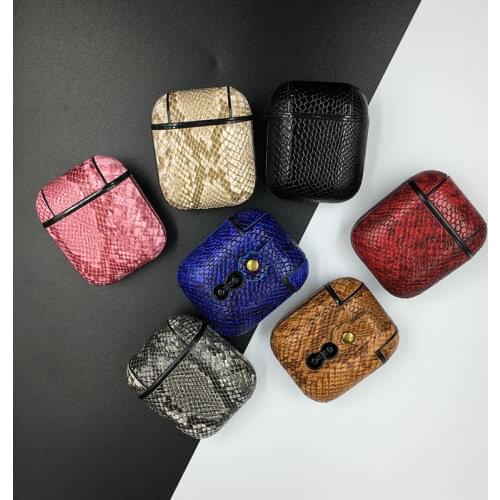 Luxury Snake Skin PU Leather Earphone Case For Apple AirPods Headphone Shockproof Protective Cover For AirPods 1 2 Charging Case