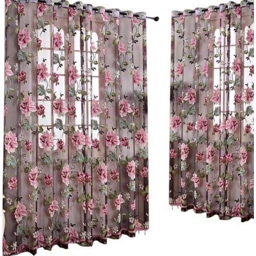 Floral Modern Home Office Door Blinds Window Curtains Peony Printed Transparent Voile Curtain Hot