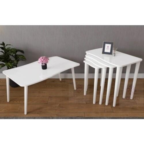 Modern Swan Series 4'lü Zigon Coffee table And Medium Coffee table Set/White coffe table