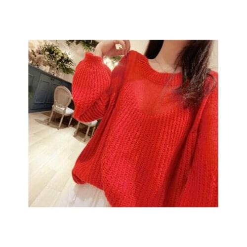 Spring Autumn and winter new fairy soft waxy sweater gentle feeling full of lazy wind loose thin lantern sleeve sweater women