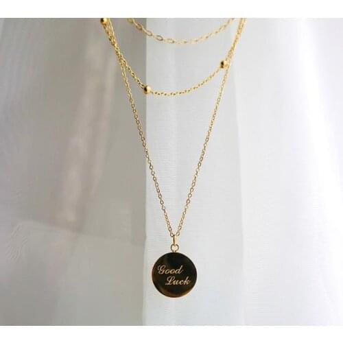 Titanium With 18K Gold Layered Chain Good Luck Necklaces Women Stainess Steel Jewelry Party Designer T Show Runway Japan Korean