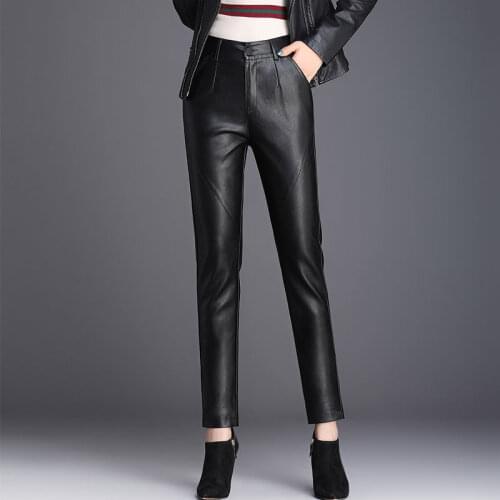 Skinny Imitation Leather Pants Womens Close-fitting Faux Sheepskin Leather Pants OL Show Slim Leggings Pencil PU Pants Of Boots