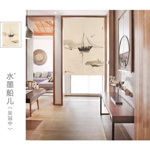 Wu GUanzhong boat ink painting curtain cloth art study Chinese wind door curtain porch blinds sitting living room decoration