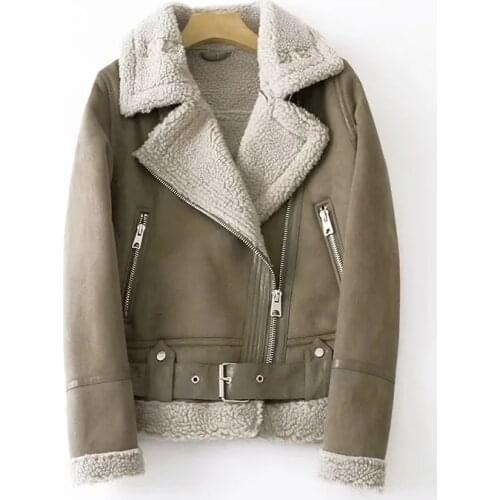 ZA New Winter Retro Lapel Velvet Padded Fur One Coat Warm Fashion Lamb Hair Motorcycle Clothing Bomber Short Jacket