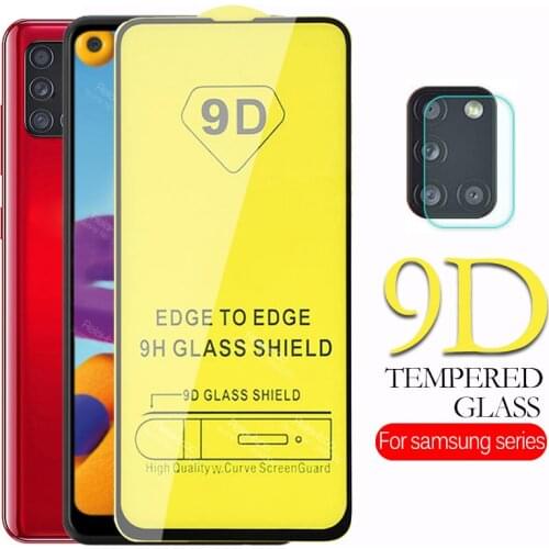 2-in-1 9D Full glue protective glass for Samsung Galaxy A21S a71 a51 a31 a41 a21 a11 a01 a 21s 71 51 31 21 11 41 01 camera Film