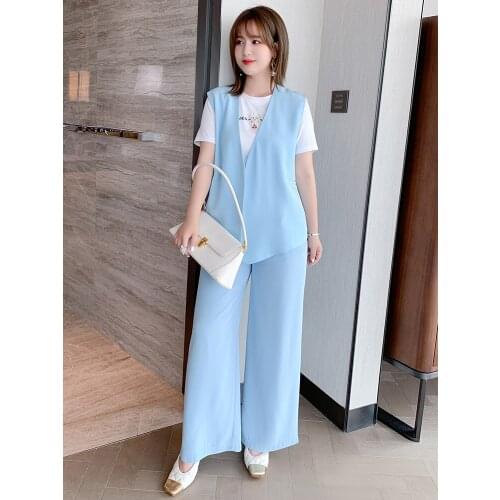 High quality OL style Collarless suit vest+High wide leg pants suit for women 2021 summer new