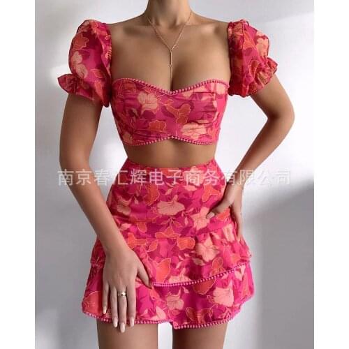 2021 Women Skirt Set Sexy Print Women Crop Top and Skirt Set Two Piece Outfits